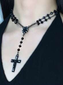 1 pièce Collier pendentif avec croix et étoile ajourée, en matériau métallique résine multicolore, style gothique convenant aux hommes et aux femmes, pour les fêtes et l'usage quotidien