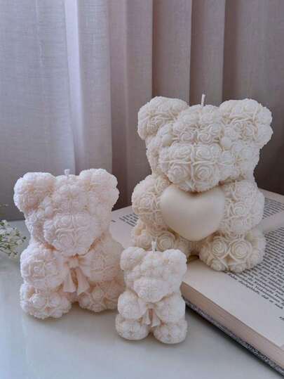 1pc Teddy Bear Scented Candle Gift Set With Heart Shape Design, Suitable For Confession, Birthday, Home Decor, Party, Dining Table, Holiday Gift, Gift Box, Dinner, Festival Celebration, Mood Lighting Gifts Graduation