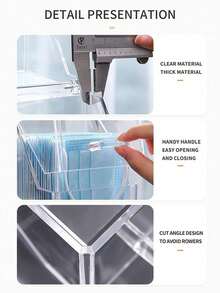 1PCS beauty Caja de almacenamiento de máscaras con tapa, organizador de maquillaje,organizador de brochas de maquillaje a prueba de polvo, contenedor transparente de gran capacidad para el hogar, estuche para cubrebocas, joyero, bolsa, soporte para brochas de maquillaje, soporte para perfumes, bolsa, regalos para mujeres, regalos de Navidad, ideas de regalo para mujeres. - Especificación General - Ver 3