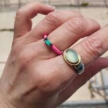 1 Open-Ended Ring Bohemian Candy Color Drip Oil Rectangle Glass Stackable Ring For Women - Statement Jewelry Gift - Geometry - View 5