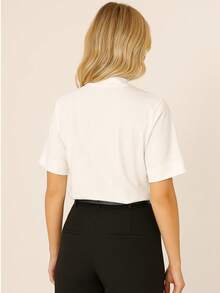 Kit 3 T Shirt High Neck Oversize Sleeve Women's High Neck Blouse Short Sleeve Plain Basic T-Shirt Black White Nude - 米色 - 查看 4