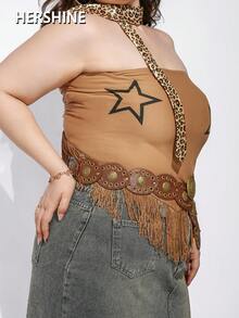 Hershine Cinto vintage estilo cowboy/cowgirl boêmio, decorado com fivela oval de bronze antigo, ilhós e detalhes florais. Acessório moderno em couro PU, ideal para usar com vestidos, saias, macacões, no trabalho, no outono, em férias e no Halloween. - Castanho - Ver 7