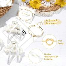 DEEKA 12 Pcs Bridesmaid Proposal Gifts, Pearl Hair Claw Clips & Bridesmaid Knot Bracelet Bachelorette Party Wedding Favors Bridal Party Present Hair Accessories Women(Gold Bracelets)Valentine's Day DFOJ - 金手鐲 - 查看 6