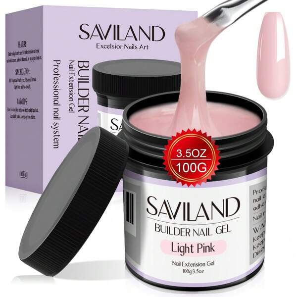 SAVILAND Gel constructor rosa claro Saviland, 100 g/3,53 oz, gel duro para uñas, gran capacidad, gel constructor para uñas de gel, gel fortalecedor para extensiones de uñas, manicura, gel constructor UV para salón de uñas.