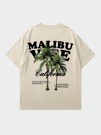 Shwiy Herr sommar casual palmträdstryck vit kortärmad t-shirt med Kalifornien-text och kokosträdsgrafik, lämplig för vardagsbruk, semester, presenter till pojkvän