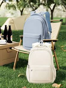 Casual College Student Backpack, Solid Color 14/15.6 Inch Laptop Backpack, Unisex, Commuter Bag With Zipper Pockets, Multi-Functional Compartment Backpack, Daily Backpack Travel Bag, Fashionable Minimalist Casual, Multi-Functional Outdoor Travel Backpack, Portable Large Capacity Lightweight Backpack, Suitable For Work, Size 44*15*30cm - Multicolor - View 12