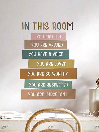 Positive Affirmation Wall Stickers For Room - Cartoon Style Colorful Text Inspirational Quotes Decals, Nursery Decor, Includes Motivational Phrases (You Are Important, Loved) Room Decor Home Decor Wall Decor Bedroom Decor Bathroom Decor Living Room Wallpaper Wall Sticker Kitchen Decor