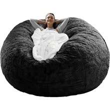 Bean Bag Chair Cover(No Filler) Soft Faux Fur Stuffed Animal Bean Bag Storage, Fluffy Plush Bean Bag Chair Cover Washable, Comfy Bean Bag Chairs For Adults - 黑色 - 查看 1