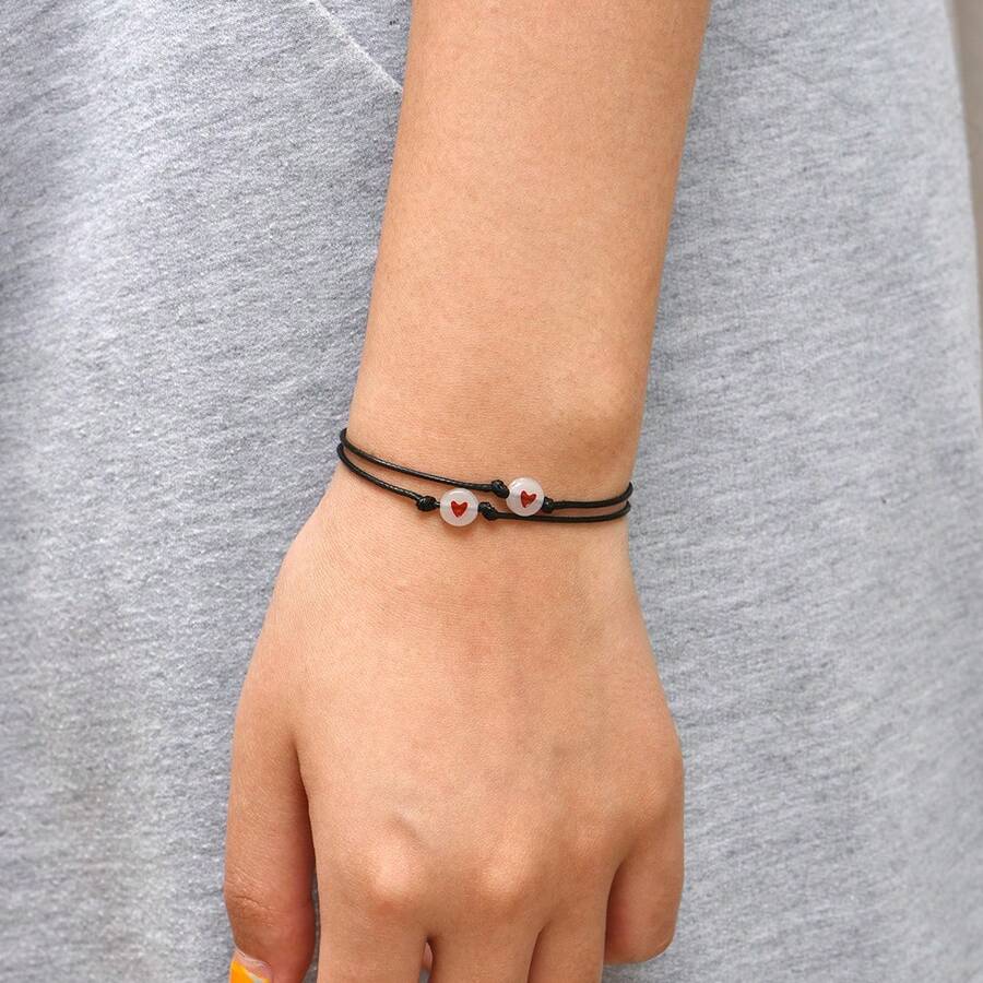 2pcs/Set Luminous Heart-Shaped Friendship Bracelet Jewelry Set, Gift For Couples & Friends - Bracelet Set - View 1