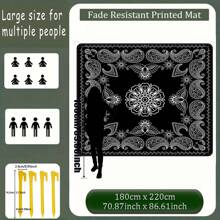 1pc Lightweight Portable Paisley Printed Beach Mat, Single-Sided High-Definition Printing, Fade-Resistant, High-Strength Coated Fabric, Wrinkle-Resistant, Easy To Clean, Anti-Tear, Comes With 4 Fixed Pegs, Windproof And Reinforced, Large Size Suitable For 2-8 People, Personalized Outdoor Gear, For Outdoor Leisure, Camping, Picnic, Temporary Ground Mat
