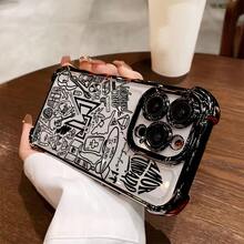 Funda de Teléfono con Patrón de Arte de Línea de Letras CT de Moda para 17 16 15 14 13 12 11 Pro X XR XSMAX 8 Plus, Cubierta Trasera Transparente y Suave a Prueba de Golpes - Colores mixtos - Ver 3