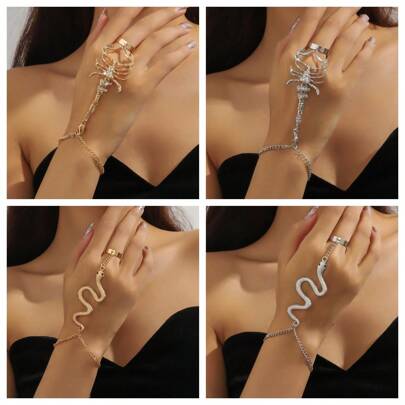 مجموعة خواتم وسلاسل يد بتصميم السلحفاة والثعبان من سبيكة معدنية عصرية للنساء، موديل جديد بأسلوب أوروبي وأمريكي