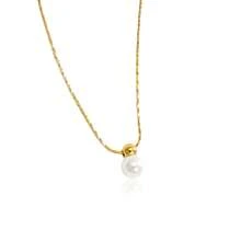 1 Peça Colar Minimalista Curto de Camada Única com Corrente Fina Folheada a Ouro 18k e Pérola de Cultura para Mulheres