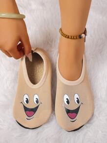 Women's Cute Face Design Indoor Slippers With Thin Thermal Lined, Breathable & High Elastic, Suitable For Home, Beach, Outdoor, Yoga