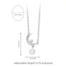 1 Piece Of Fashionable S925 Sterling Silver Star Moon Necklace For Women Niche Light Luxury Moon Clavicle Chain Versatile Star Zirconia Foot Silver Jewelry
