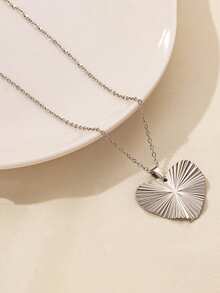 1pc New Striped Heart Pendant With Adjustable Stainless Steel Chain Necklace, Fashionable & Versatile For Women