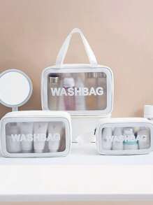 3pcs/Set Travel Toiletry Bag, Pvc Waterproof Cosmetic Bag, Beauty Storage Bag, Makeup Brush Storage Bag, Cosmetic Bag, Summer Holiday Travel Essentials, Skin Care Storage Bag, Luggage Bag, Travel Bag, Waterproof Toiletry Bag, Multi-Function Storage Bag.