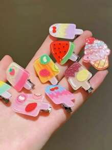 10pcs Popsicle & Fruit Decor Hair Clip Cute (Without A Card)