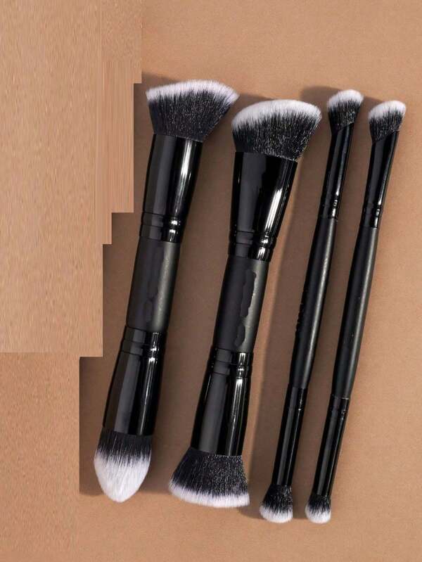 4 Stücke Professionelles Gesichtsmake-up Doppelkopf-Pinsel-Set mit Papierschachtel, Pinsel für Foundation, Konturierung, Rouge, Puder, Lidschatten, Concealer, Highlight und Verwischen, Make-up Werkzeuge mit weichen Fasern, leicht zu transportieren, Set für Reisen, Geschenk für Frauen & Mädchen