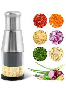 Picadora de ajo manual, trituradora de ajo, picadora de alimentos portátil, rebanadora de verduras, trituradora de acero inoxidable, accesorios de cocina para el hogar, color plateado - Plateado - Ver 3