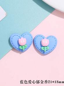 10pcs/Pack Heart-Shaped Tulip Flower Design Resin Hair Clips & Phone Case DIY Craft Accessory Parts - Tulip - View 5