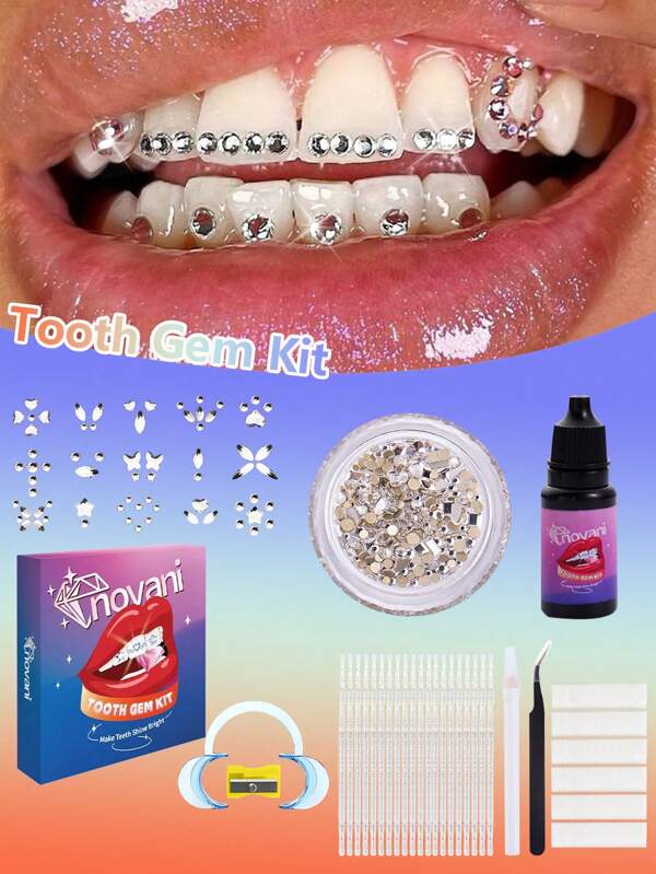 novani 200pcs Tooth Gem Kit,DIY Crystals Jewelry Kit,,Fashion Personality Cool Tooth Gems,Teeth Jewelry Starter Kit, And Easy To Get Started