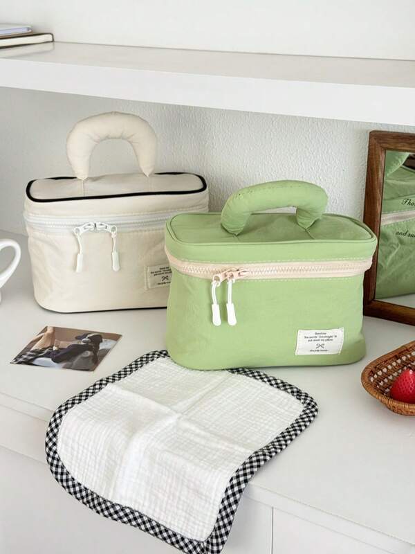 Simple Nylon Cosmetic Bag, Fabric Soft Zipper Pouch, Solid Color Cute Style Large Capacity, Daily/Holiday/Shopping/Toiletry Organizer Bag, Versatile For Women Travel Essentials Vacation Summer Holiday Back To School School Stuff Bag For School Travel Bag For Women Makeup Bag For Travel