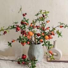 1pc Lifelike Pomegranate Branches - Artificial Flowers Lifelike Pomegranate Branches With 6 Faux Fruit Stems For Living Room Bedroom Home & Wedding Decor - Perfect For Christmas Artificial Flowers For Home Decoration In Autumn Valentine's Day & More Artificial Decorative Plants - Multicolor - View 2