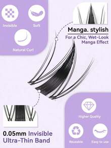 244/154PCS-C-Curl Fairy Lash Clusters Kit 10-18mm Manga Eyelash Clusters, Eyelash Extensions Kit Wet-Look Spiky Anime Lashes Individual Eyelashes Clusters Kit Ultra-Lash Band - màu đen - Xem 3