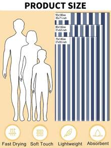 超大柔软吸水条纹沙滩巾 - 现代针织面料，是旅行、度假、泳池和露营的理想之选 - 棕色和绿色可选，必备旅行现代针织吸水毛巾 - 藍色 - 查看 8