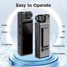 1pc Portable Security Law Enforcement Video Conference Recorder. It Is Equipped With A 180° Rotating High-Definition Night Vision Camera And Has Functions Such As Motion Detection, Loop Recording, And Ultra-Long Standby. It Is Suitable For Outdoor Video Shooting, Such As When Cycling, And Can Also Be Used As An Action Camera. It Is An Ideal Choice For Christmas Gifts, Anniversary Souvenirs, Or Family Day Gifts.