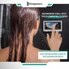 CHARGEWORX Portable Waterproof Shower Phone Holder, Wall-Mountable Smartphone Holder For Bathroom Or Kitchen, Touchscreen-Enabled, Anti-Fog Design, Universally Compatible