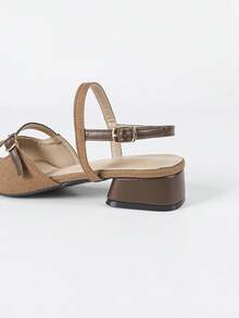 Sandalias de tacón alto de punta abierta para mujer, de primavera/verano, sandalias de moda de tacón grueso casuales y para exteriores, de estilo slip-on, para ir al trabajo y a la playa - Multicolor - Ver 10