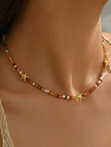 波西米亚软陶海星项链-米珠扇贝海星-适合女性日常搭配夏日沙滩 - 彩色 - 查看 6