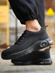 Black Breathable Men's Steel Toe Cap Boots, Anti Smashing And Anti Slip Lightweight Industrial Work Shoes Eva Sole Forging Workshop Manufacturing Women's Protective Shoes For Daily Use And Construction Operations, Shock Resistant Men's Work Trainer Warehouse Gardening Commuting Leisure Shoes, Outdoor Exploration Hiking Sports Hiking Shoes - Black - View 2