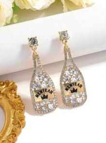 2pcs Creative Alloy Enamel Inlaid Pearl & Rhinestone Wine Bottle Earrings, Bow Tie Wine Bottle Jewelry, Suitable For Women's Daily, Costume Ball, Party, Celebration Occasions