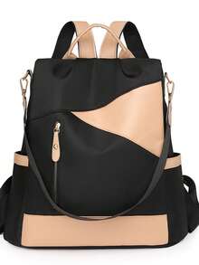 Fashion Women's Large Capacity Anti-Theft Backpack, Colorblock Design, Suitable For Travel, Campus And Street Wear, School Backpack - Black - View 16