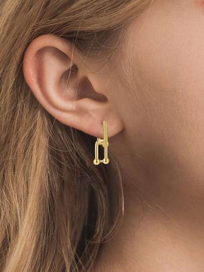 1 par de aretes de aro en forma de U con circonita cúbica hipoalergénicos para mujeres, aretes clásicos delicados apropiados para uso diario, regalo de cumpleaños