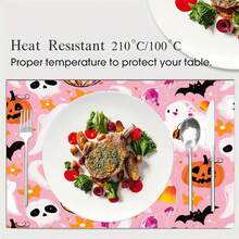 4/6pcs Halloween Ghost, Pumpkin, Bat Print Placemat Set, Woven Polyester Rectangle Tablecloths, Hand Wash Only, Kitchen & Home Decor, Indoor Outdoor Dining Decor - Multicolor - View 10