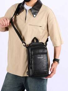 Bolsa Transversal/Bolsa de Cintura Funcional de PU Retrô Masculina com Múltiplos Bolsos, Versátil para Viagens de Negócios, Adequada para Uso Diário e Transporte