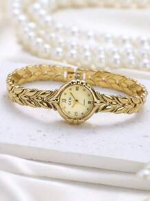 gedi 1 pièce de montre femme fine et simple en alliage doré, cadran rond délicat, aiguilles dorées mode casual et raffinées, très attrayantes, étanche, avec calendrier. Convient pour la vie quotidienne ou les fêtes, peut également être offerte en cadeau aux femmes