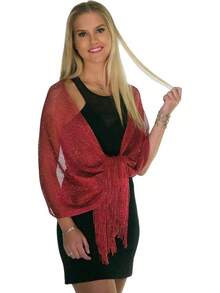 Metallic Glitter Shawl Wrap For Evening Dresses And Weddings - 勃根地紅 - 查看 3