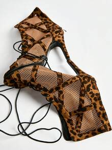 网眼露趾凉鞋、豹纹短靴、镂空网眼靴、爵士舞高跟鞋、露趾舞蹈凉鞋 圣诞节 冬季圣诞礼物 - 彩色 - 查看 4