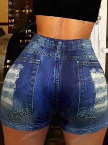 Plus Size Women Summer Shorts, Fashionable Floral Print Sexy Skinny Shorts, Independence Day 4th Of July Curve Design
