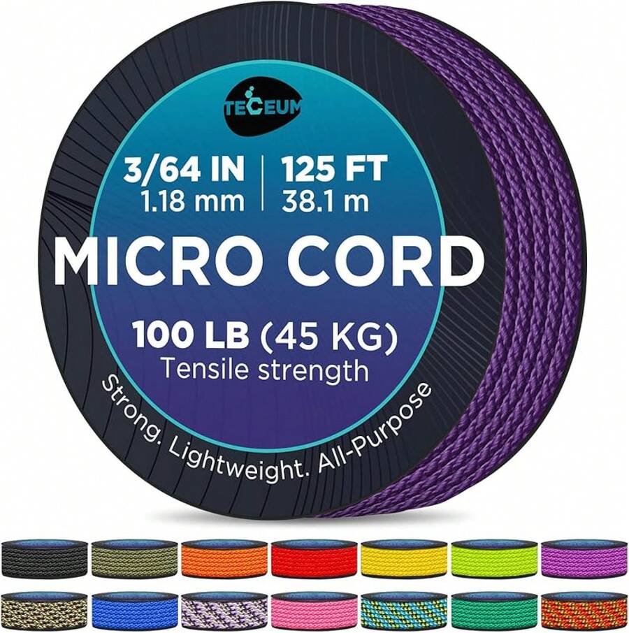 TECEUM Micro Paracord – 118 Mm X 125 Ft – Micro Utility Cord – Thin Braided Paracord Rope – Best Crafting, Projects, Fishing, Camping – Wind Chime – Survival Strong String - Indigo - 查看 1