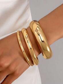 3pcs/Set Luxurious Circular Gold Bangle Bracelet Set For Women, Suitable For Evening Parties, Dates, Gatherings And Festive Gifting - Silver - View 4