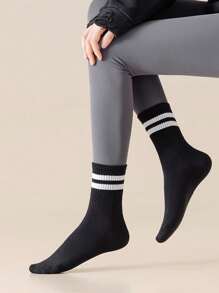 1 Paar/5 Paar/10 Paar schwarze gestreifte Socken, klassisch retro, süß, interessant, bequem, weich, Lässig, Minimal, Business, Sport, Zuhause, Outdoor, vielseitig, Damen Kniestrümpfe