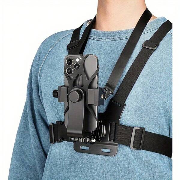 LEATVOOK Adjustable Chest Mount Phone Holder Harness - Compatible With IPhone, GoPro, Insta360, Action Cameras - Black Padded Design For Biking, Kayaking, Fishing, Skateboarding POV/VLOG Recording, Adventure Gear | Sleek Black Design | Durable Buckles, Bike Phone Holder Mount. Best Mother's Day And Valentine's Day Gifts.