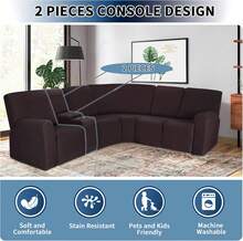 Recliner Console Cover For Reclining Couch Covers, Super Stretch Middle Console Slipcovers For Recliner Sofa Cover, Furniture Protector For Kids Pets With Pockets&Elastic Bottom, Chocolate - 巧克力棕 - 查看 5