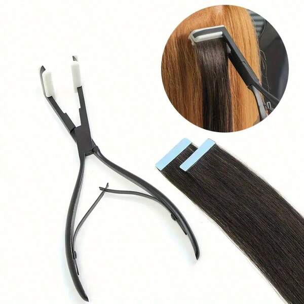 1 Set Unisex Stainless Steel Flat Surface Sealing Clamp Pliers For Tape In Hair Extensions, Includes Nylon Replacement Tips, Comfort Grip Handle, Anti-Slip, For Curly, Ponytail & Straight Hair Bundles